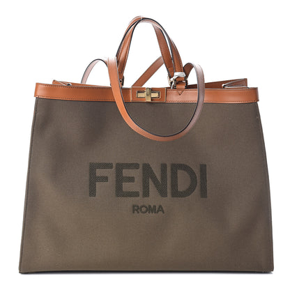 Fendi Canvas Vitello King Logo Embroidered Large Peekaboo X-Tote Amazzonia Cuoio 1 of 8