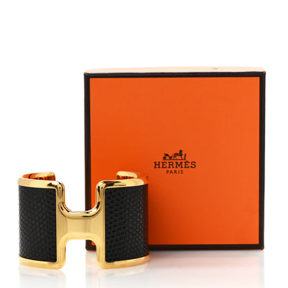Hermes Lizard Olympe Cuff Bracelet Black 5 of 5