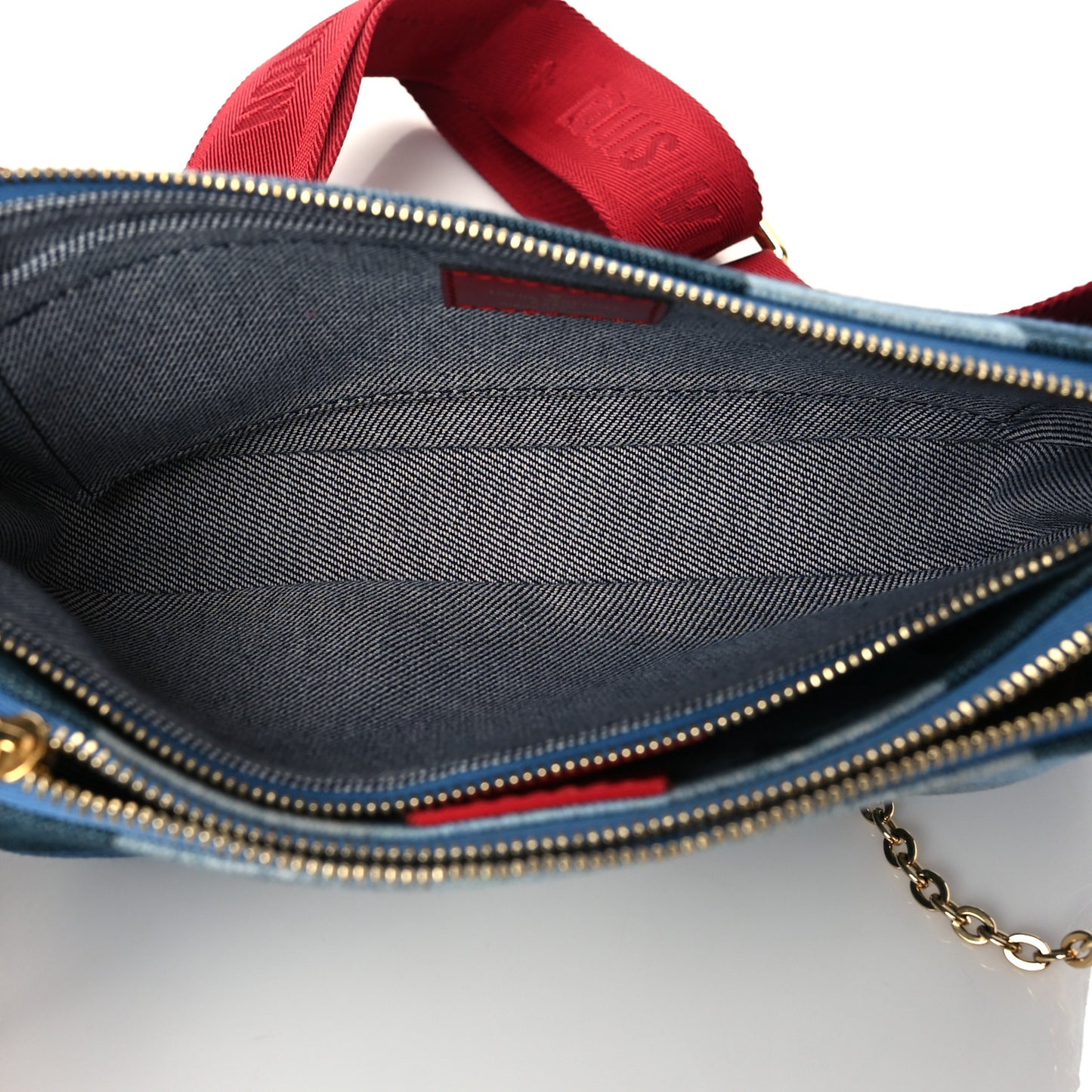 Denim Damier Monogram Patchwork Multi Pochette Accessories Blue Rouge
