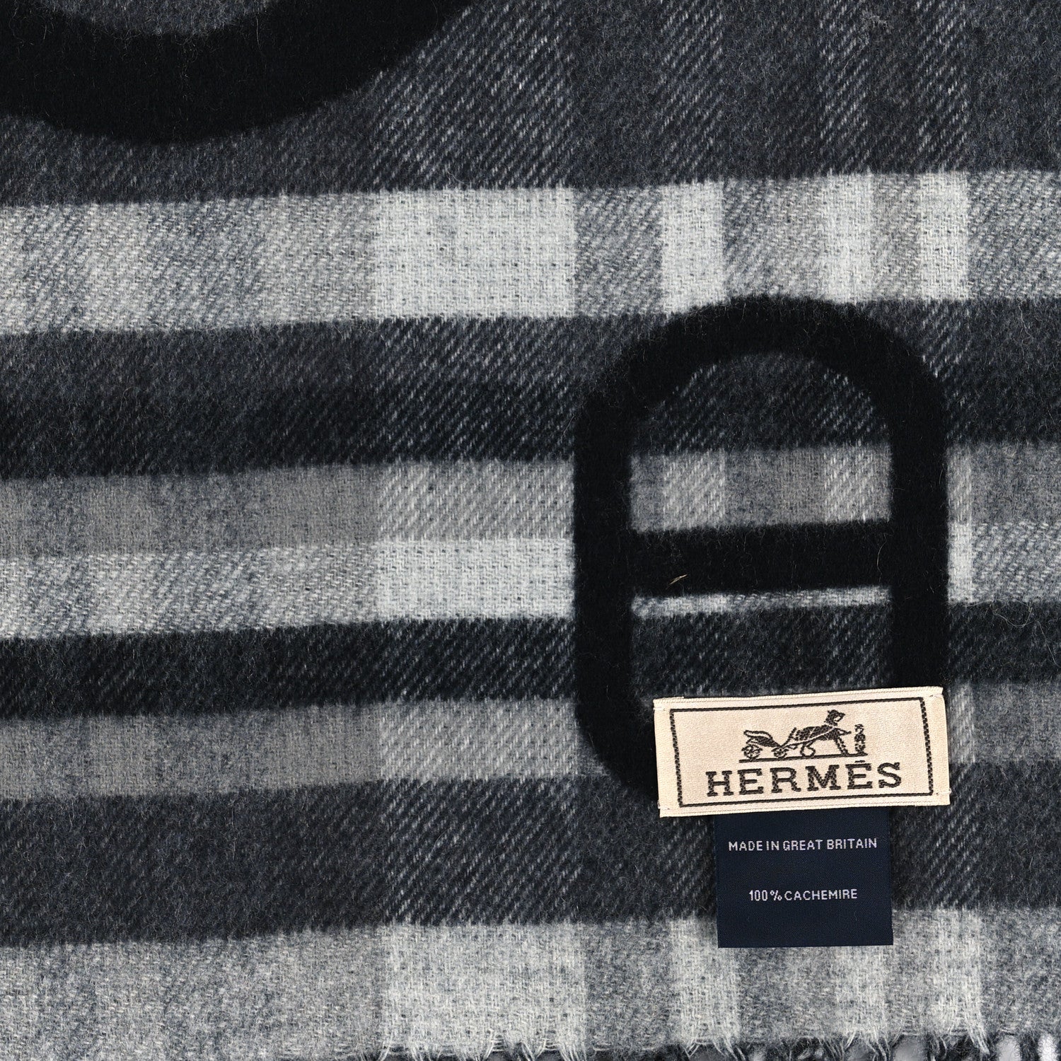 Hermes Cashmere Tartan Maillons Muffler Black Grey 3 of 3