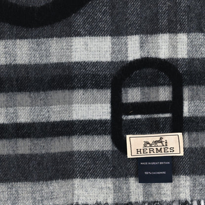 Hermes Cashmere Tartan Maillons Muffler Black Grey 3 of 3