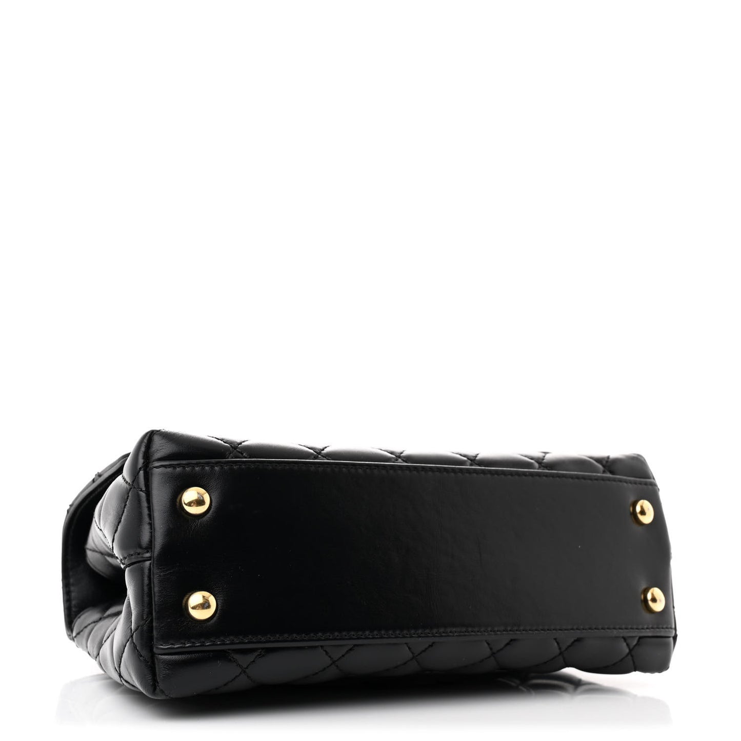 Shiny Calfskin Quilted Mini Coco Chain Gold Handle Flap Black