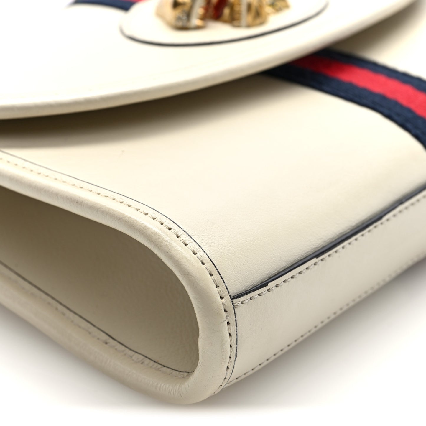 Textured Calfskin Web Small Rajah Slim Flap Shoulder Bag Mystic White