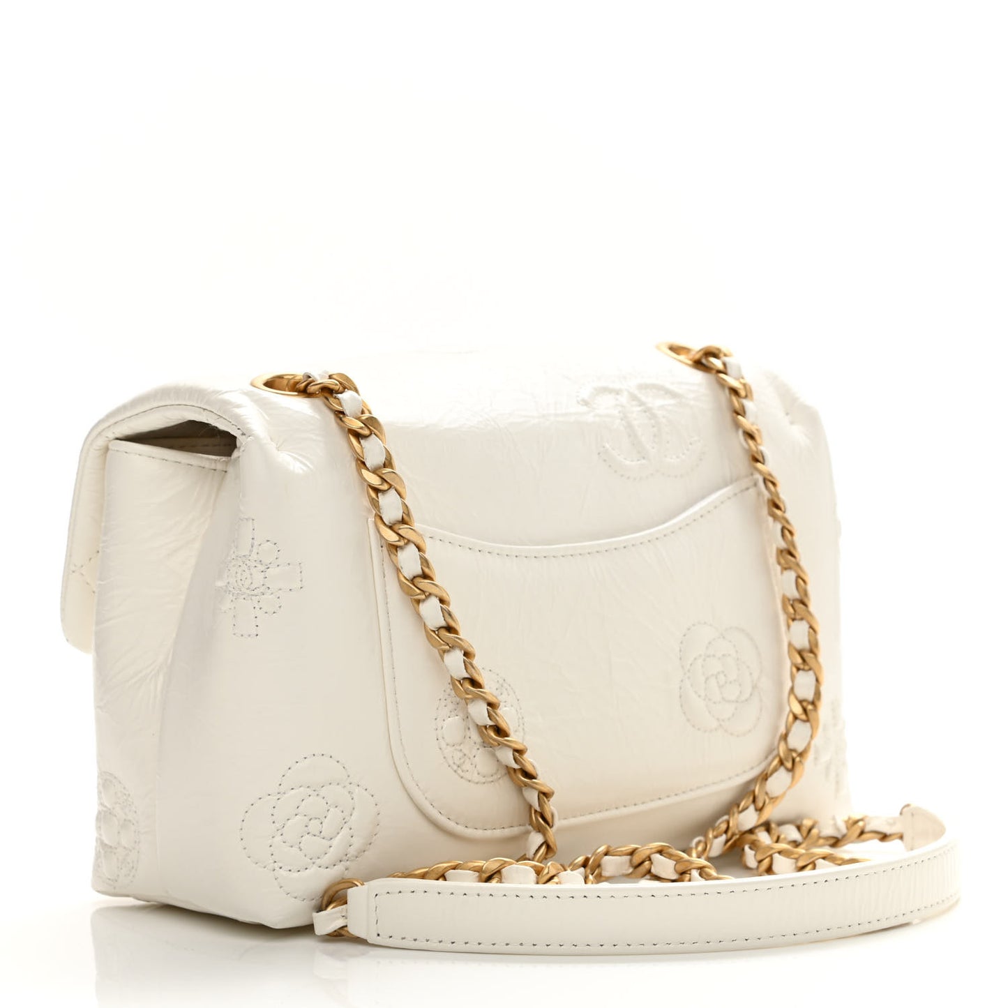 Crumbled Calfskin Embossed Flap White
