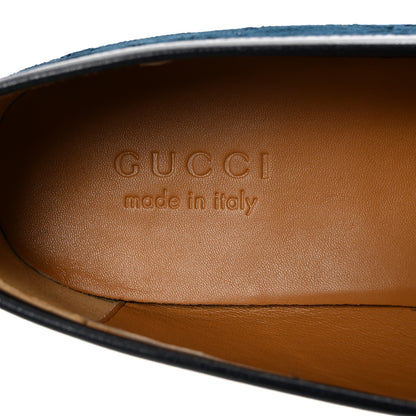 Gucci Velvet GG Monogram Horsebit Mens Jordaan Loafers 9 Blue Beige 7 of 9