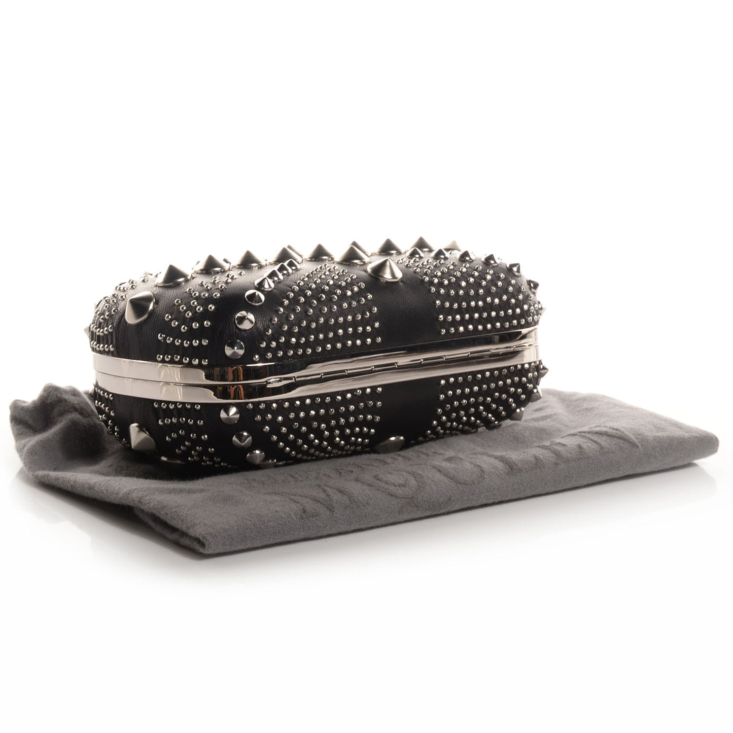Nappa Studded Britannia Skull Box Clutch Black