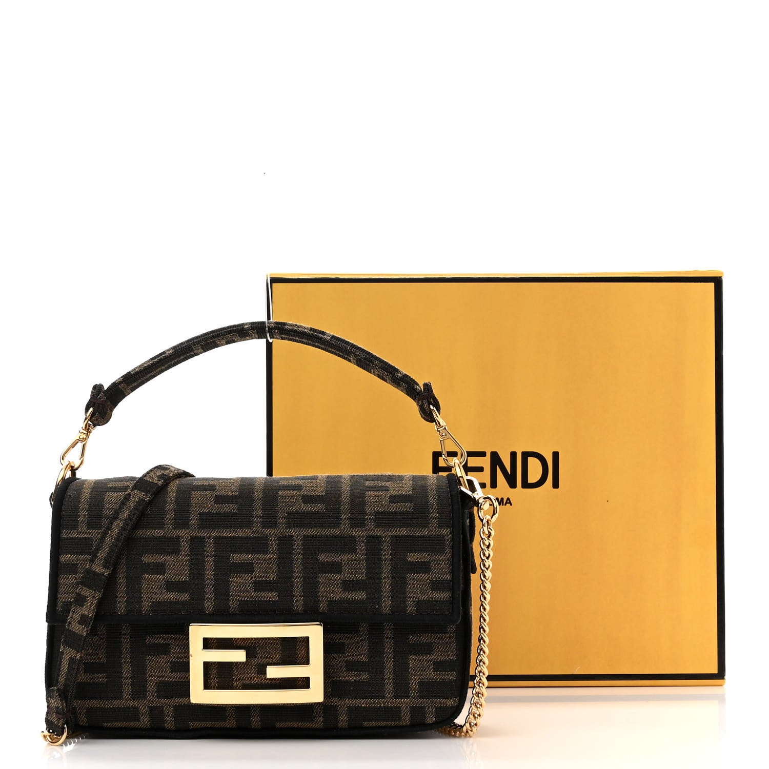 Fendi Fabric Jacquard FF 1974 Mini Baguette Tobacco Moro Black 11 of 11