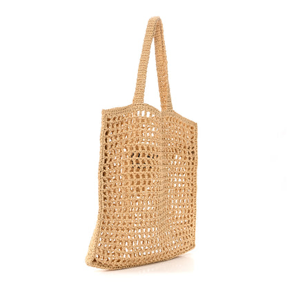 Prada Yarn Raffia Effect Crochet Logo Embroidered Tote Bag Naturale 3 of 11