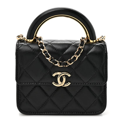 Chanel Lambskin Metal Quilted Top Handle Flap Clutch With Chain Black 1 of 11