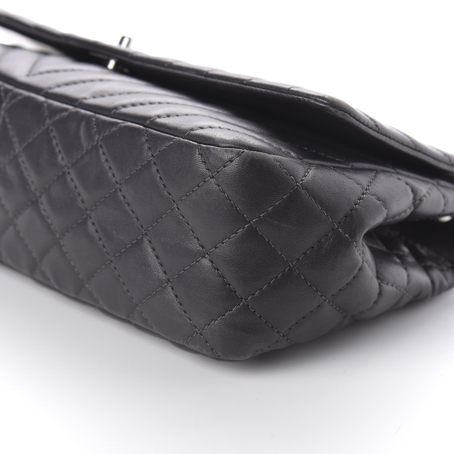 Chanel Lambskin Chevron Quilted Large Surpique Flap Dark Grey 7 of 11