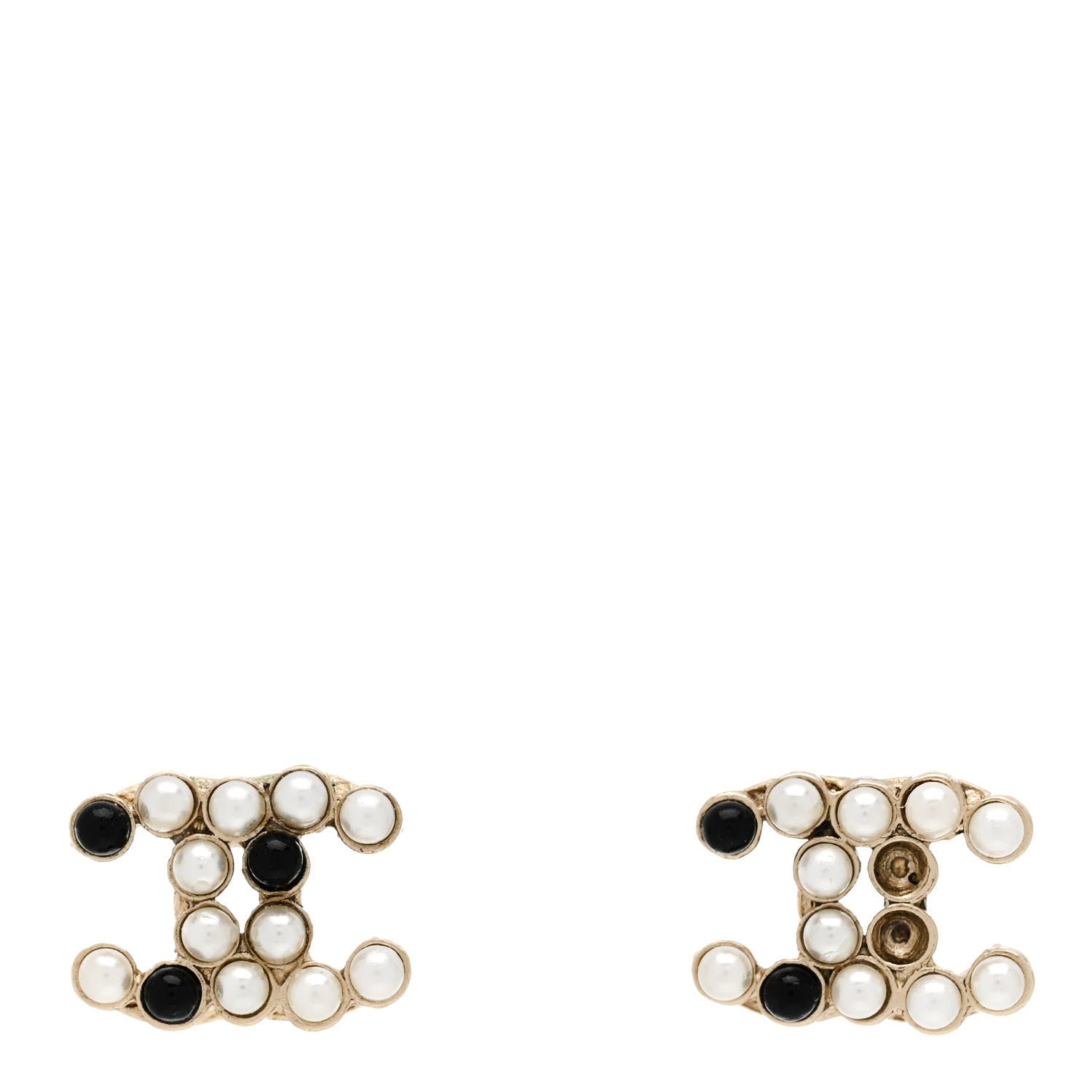 Chanel Resin Pearl CC Earrings Gold White Black 1 of 5