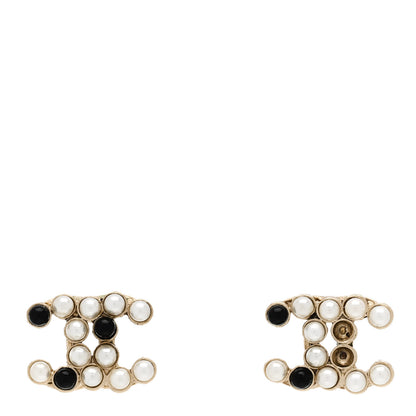Chanel Resin Pearl CC Earrings Gold White Black 1 of 5
