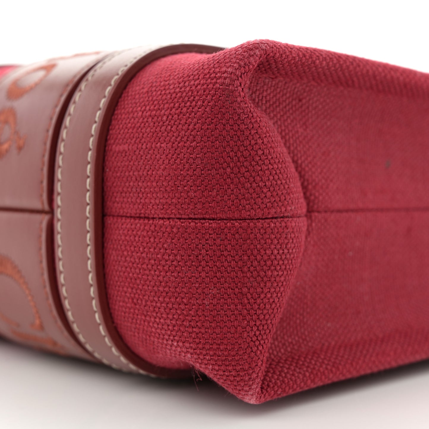 Cotton Calfskin Small Woody Ribbon Tote With Strap Dark Red