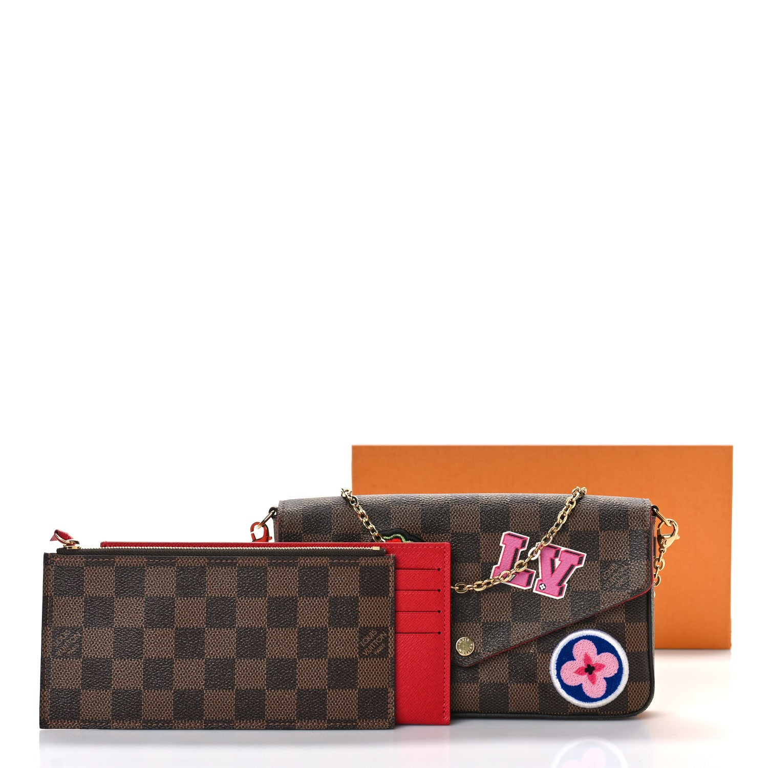 Louis Vuitton Damier Ebene My LV World Tour Pochette Felicie Chain Wallet Coquelicot 9 of 9