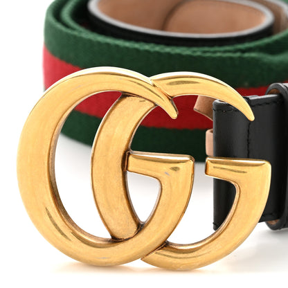 Gucci Nylon Textured Dollar Calfskin Double G Web 40mm Belt 90 36 Green Red Dark Cocoa 6 of 8