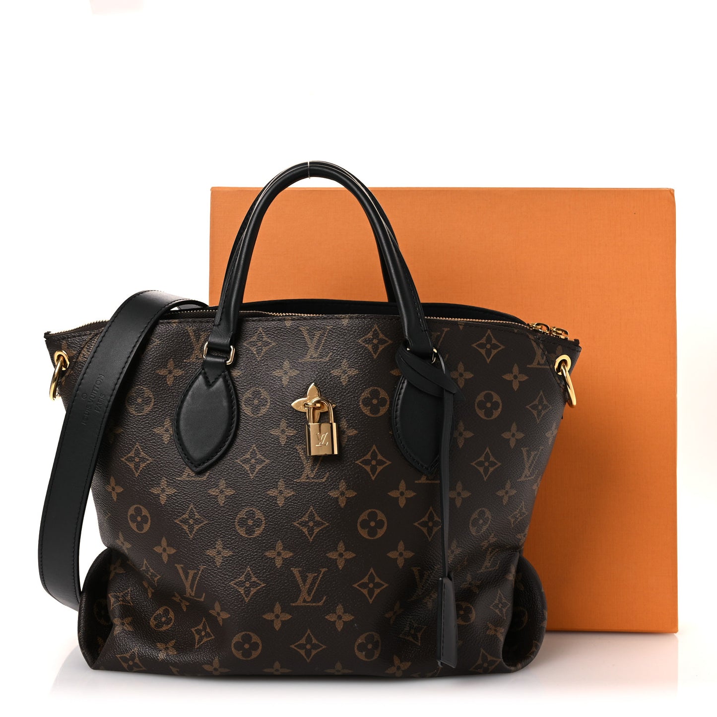 Monogram Flower Zipped Tote MM Black