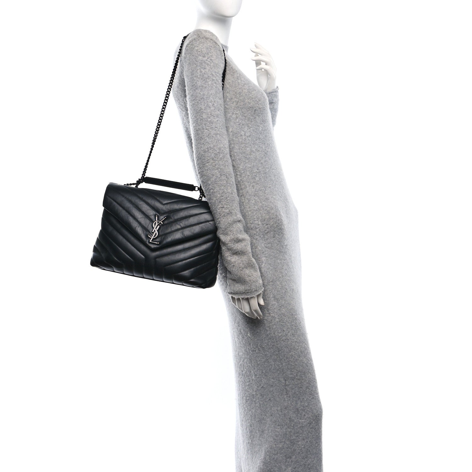 Saint Laurent Calfskin Y Quilted Monogram Monochrome Medium Loulou Chain Satchel Black 2 of 11
