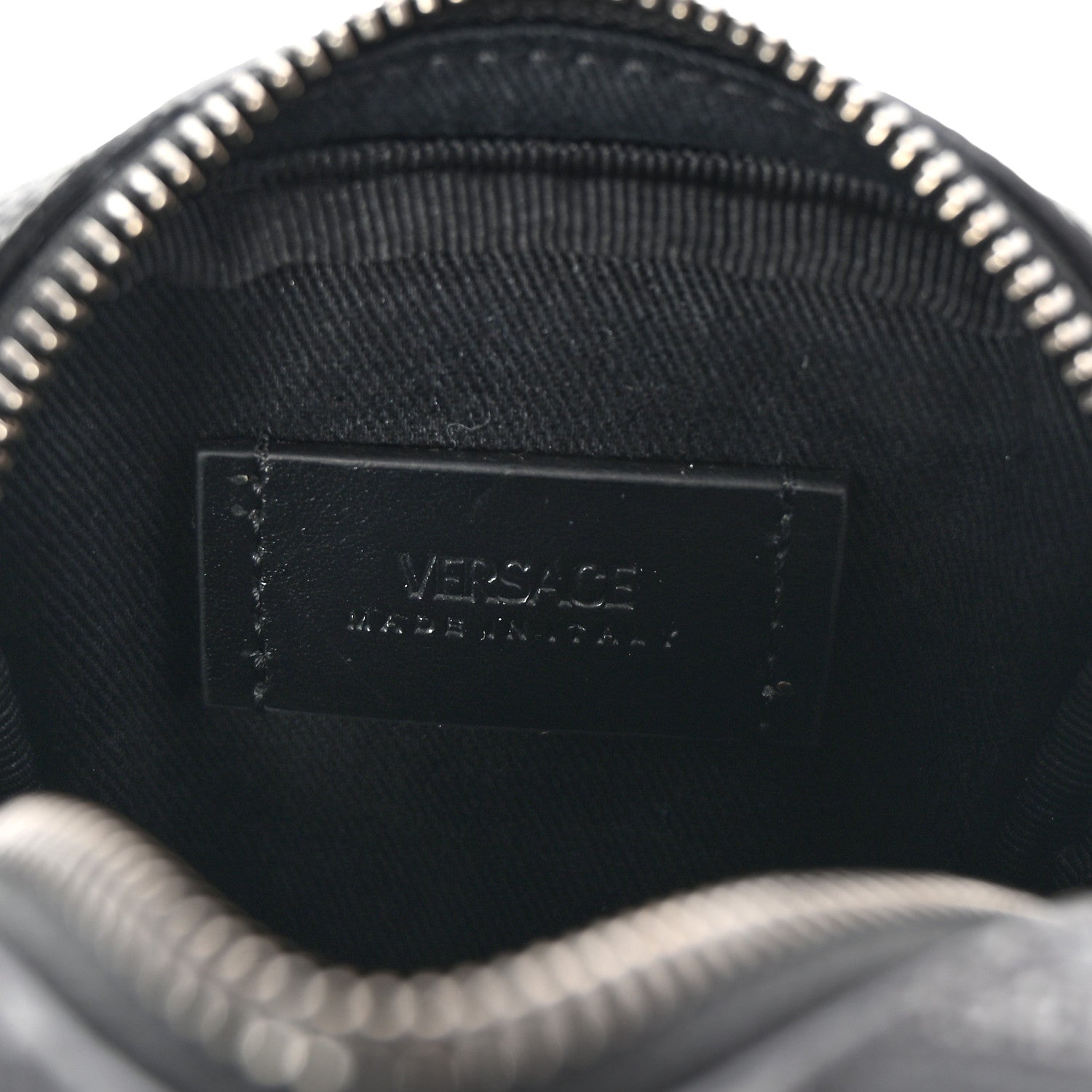 Versace Coated Canvas Calfskin La Greca Square Zip Pouch Black Gray 6 of 6