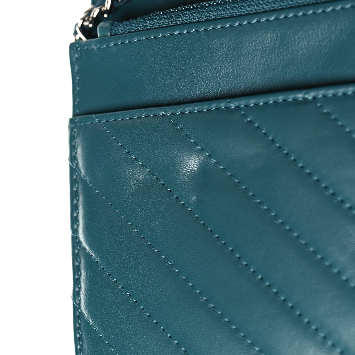 Chanel Lambskin Chevron Quilted Wallet On Chain WOC Turquoise 12 of 13