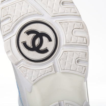 Chanel Suede Calfskin Lambskin High Top CC Sneakers 36.5 White Blue 9 of 10