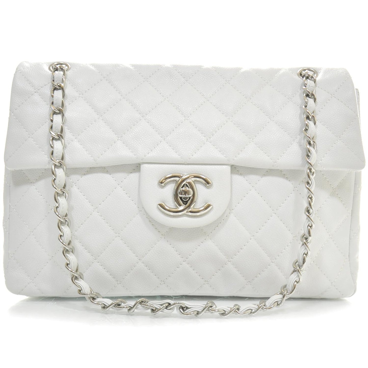 Washed Caviar Maxi Flap White