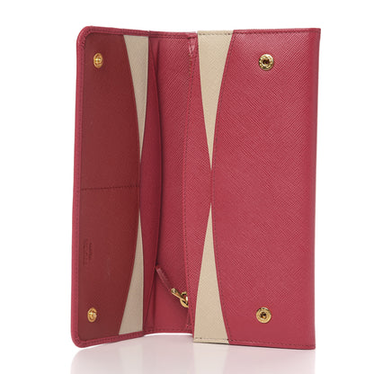 Prada Saffiano Metal Continental Flap Wallet Fragola Talco 6 of 9