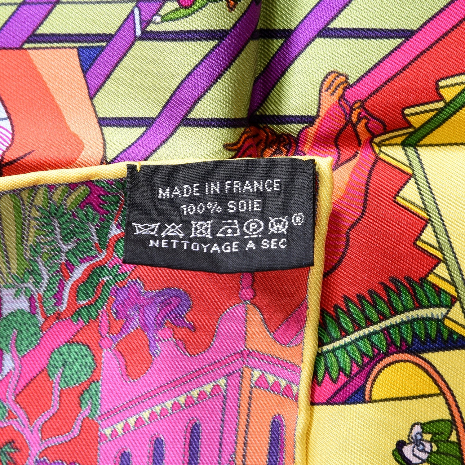 Hermes Silk Animapolis Scarf 90 Fuchsia Vert Jaune Vif 3 of 4
