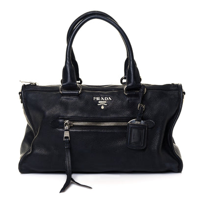 Prada Vitello Daino Top Handle Tote Black 2 of 39