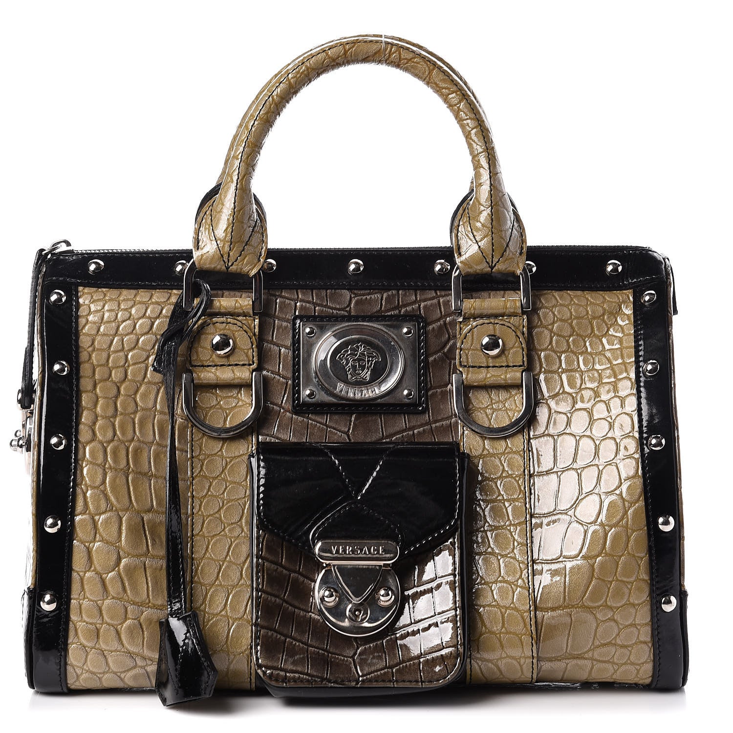 Versace Calfskin Crocodile Embossed Madonna Satchel 1 of 12