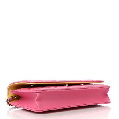 Chanel Lambskin Quilted Wallet On Chain WOC Pink Yellow 3 of 11