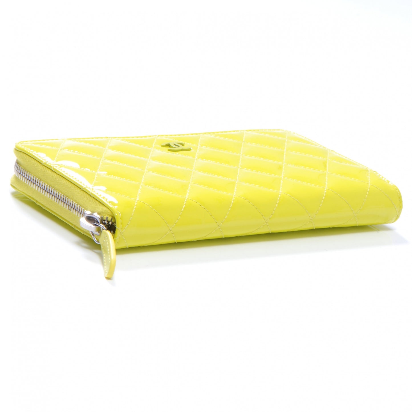 Patent Quilted Zip Around Wallet Yellow