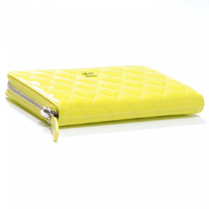 Chanel Patent Quilted Zip Around Wallet Yellow 4 of 7