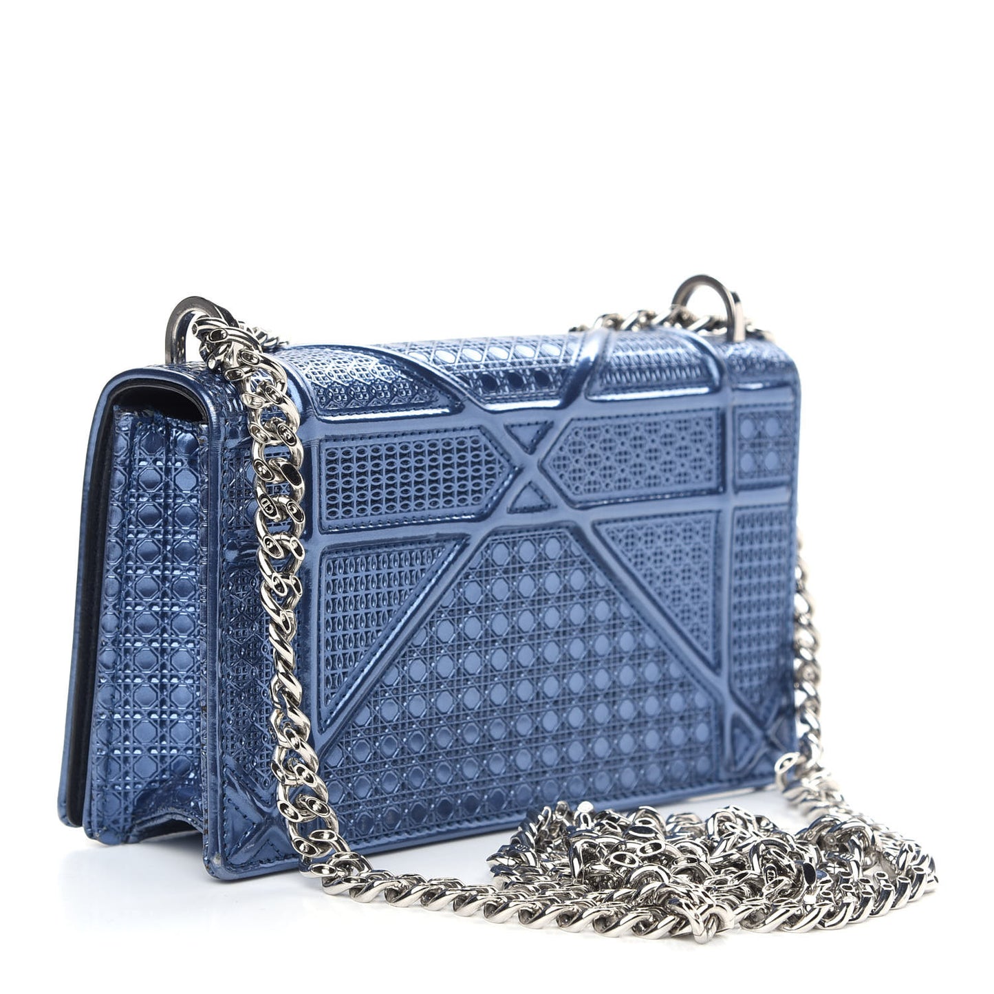 Metallic Patent Micro-Cannage Mini Diorama Flap Bag Blue