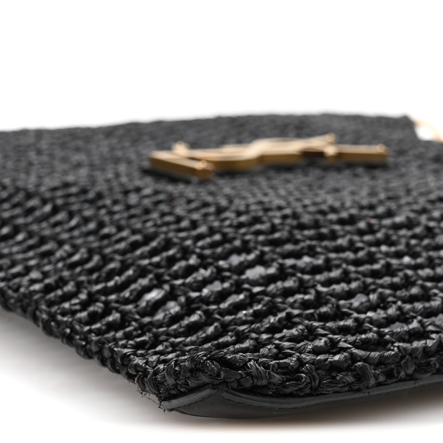 Raffia Calfskin Oxalis Shoulder Bag Black