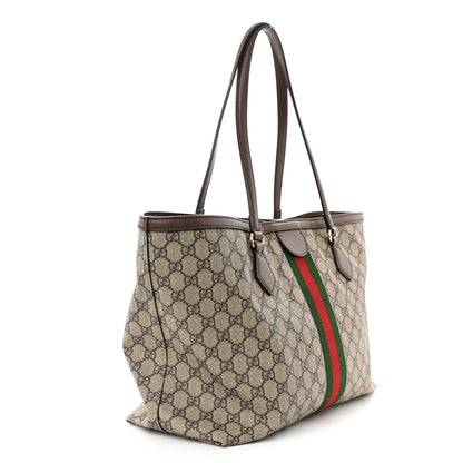 Gucci GG Supreme Monogram Textured Calfskin Web Medium Ophidia Shopping Tote Beige Ebony New Acero 3 of 10