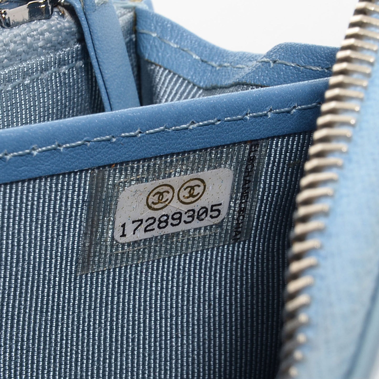 Patent Quilted Zip Wallet Light Blue