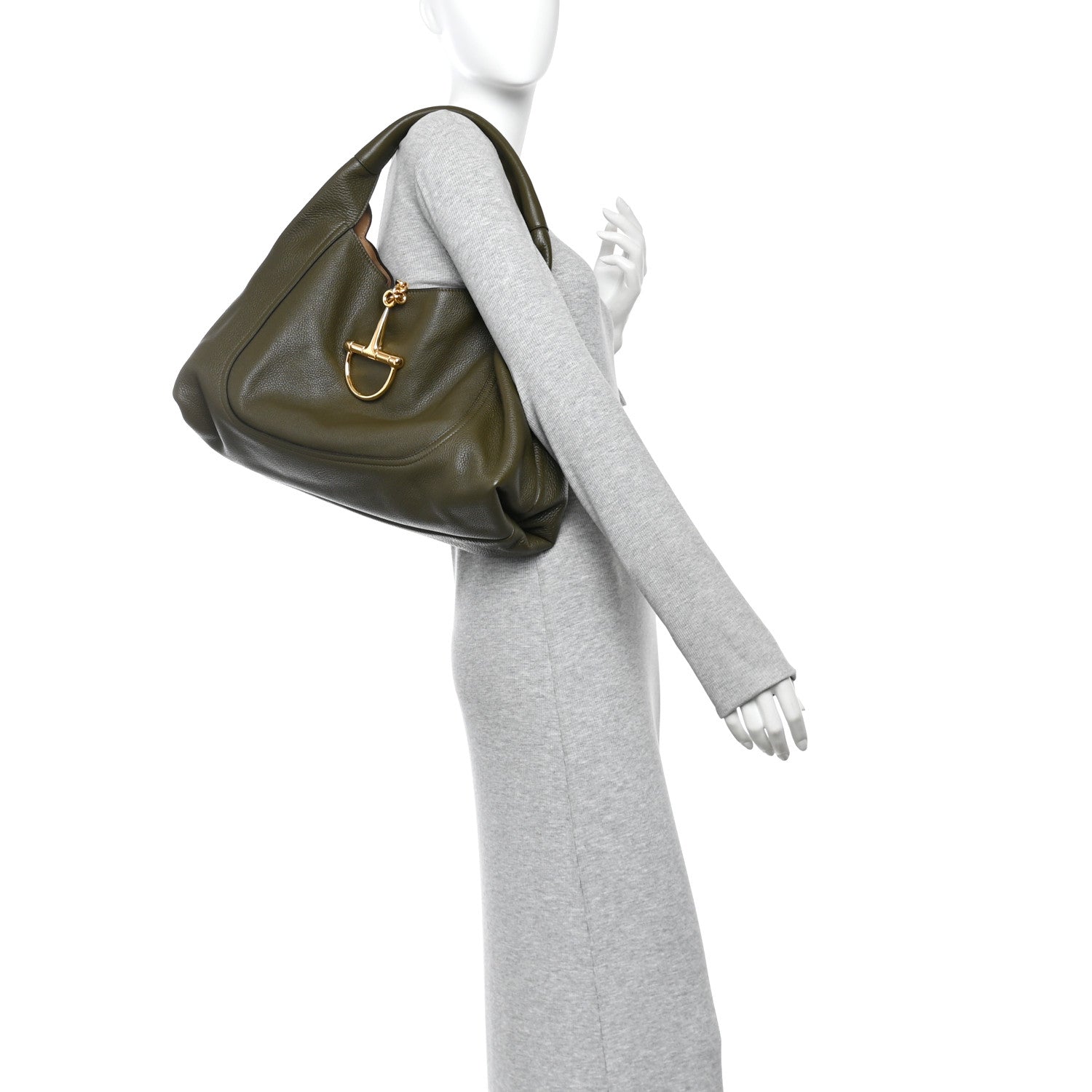 Gucci Grained Calfskin Softbit Maxi Shoulder Bag Forest Green 2 of 10