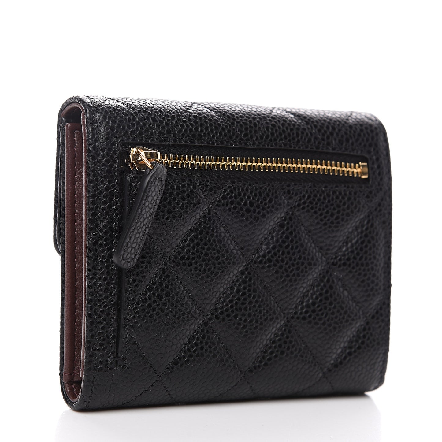 Caviar Quilted Compact Flap Wallet Black