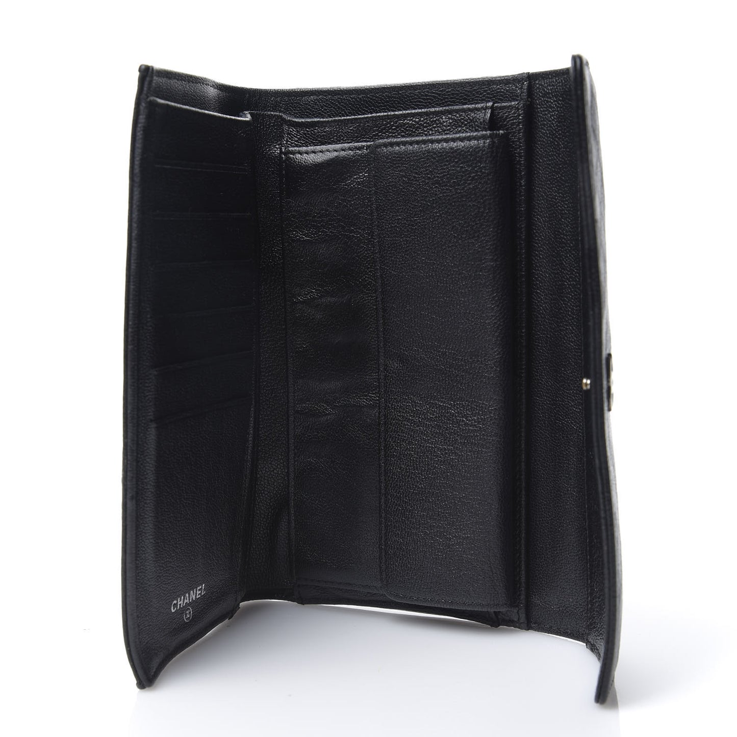 Calfskin Diamond Embossed Long Flap Wallet Black