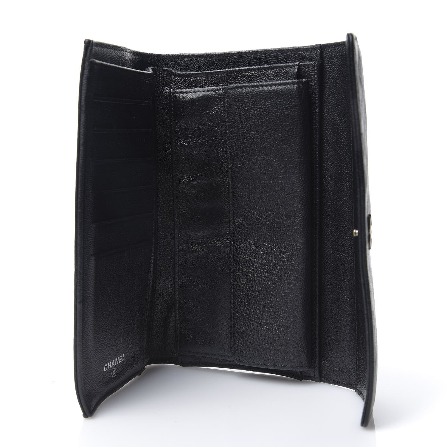 Chanel Calfskin Diamond Embossed Long Flap Wallet Black 4 of 10