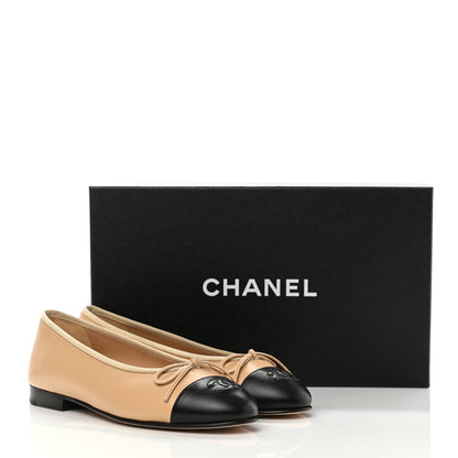Chanel Lambskin Cap Toe Ballerina Flats 36 Beige Black 9 of 9