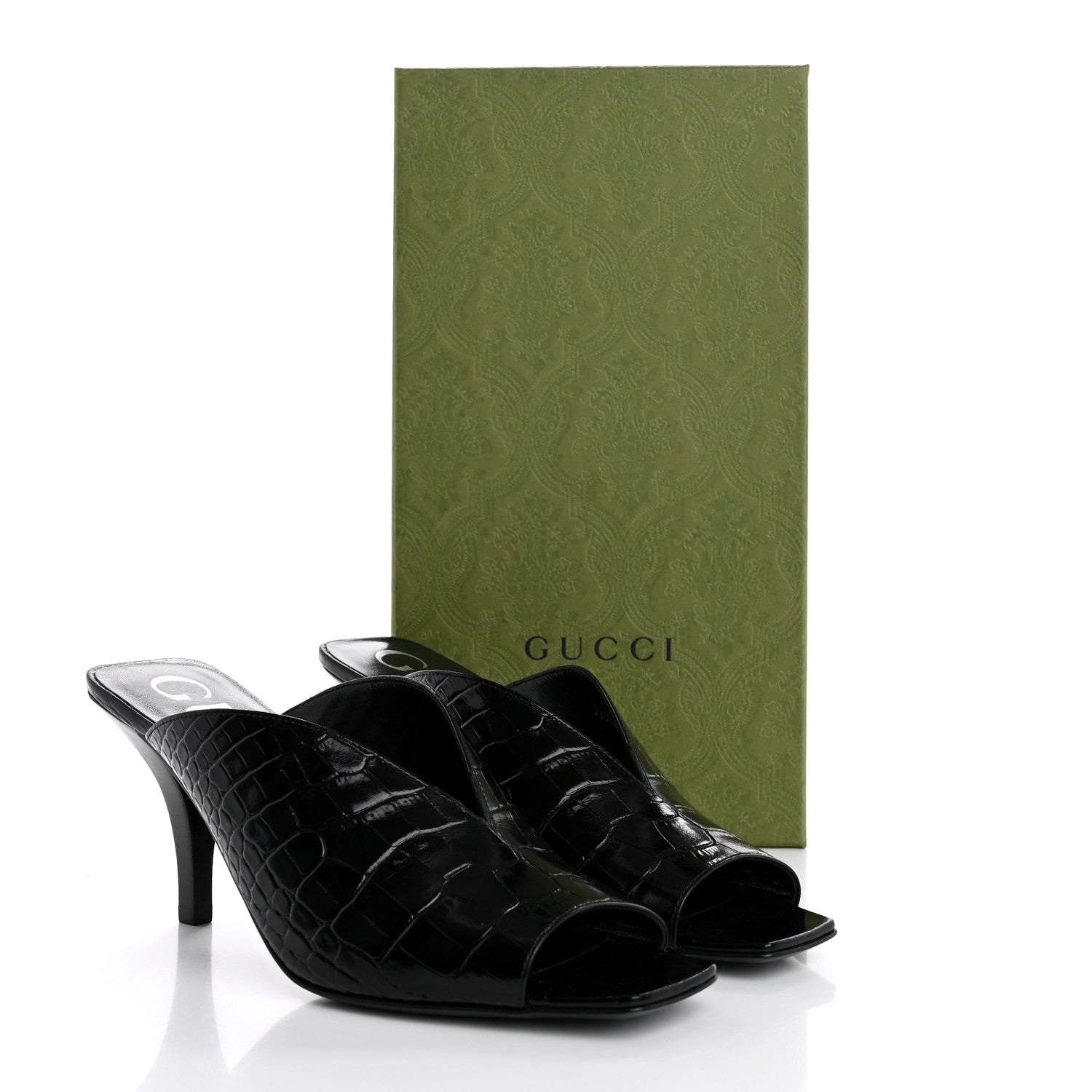 Gucci Croco Calf Lux Mule Sandals 37.5 Black 10 of 10