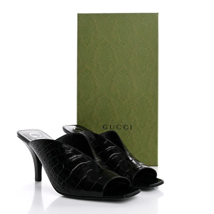 Gucci Croco Calf Lux Mule Sandals 37.5 Black 10 of 10