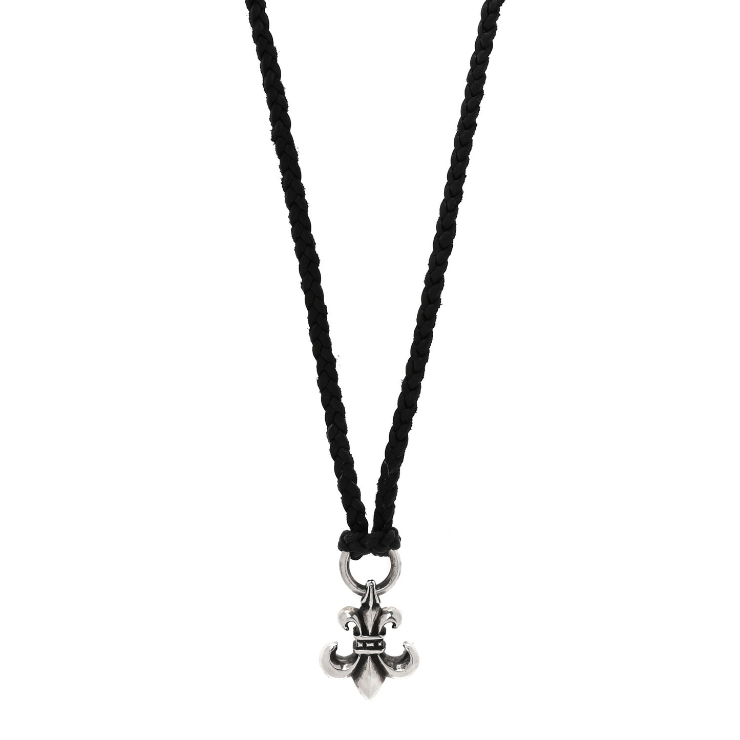 Sterling Silver Leather Fleur de Lis Pendant Necklace