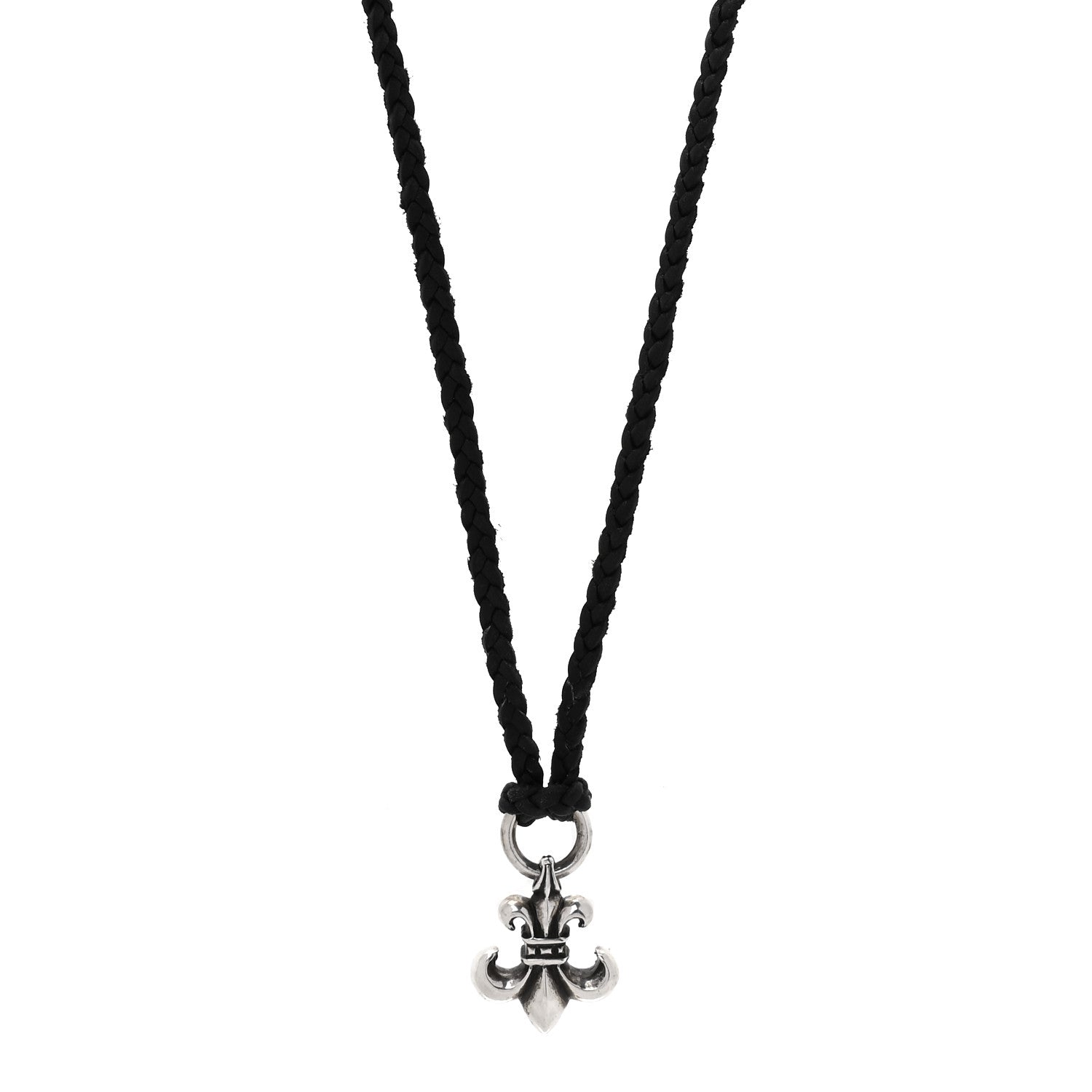 Chrome Hearts Sterling Silver Leather Fleur de Lis Pendant Necklace 1 of 7