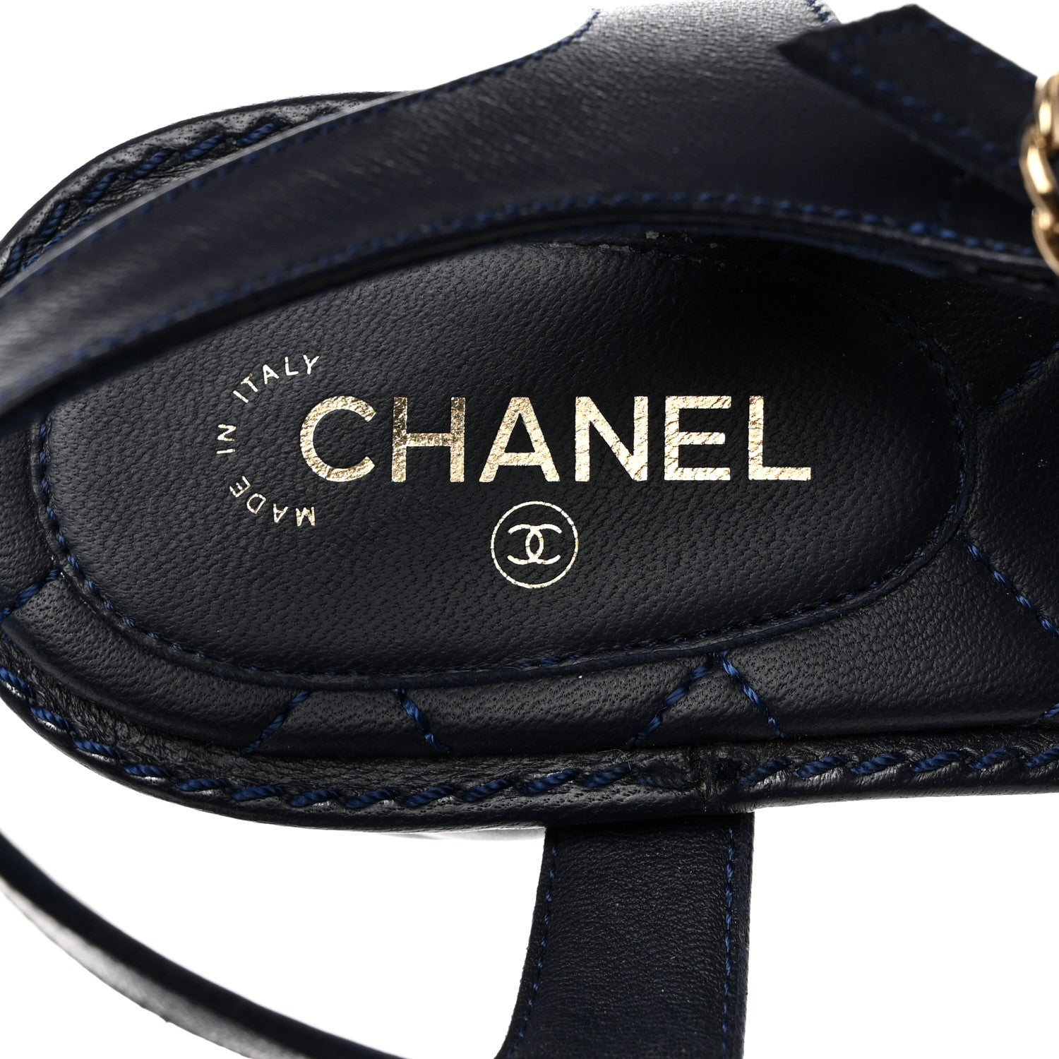 Chanel Lambskin Chain CC Logo Thong Sandals 39.5 Navy 6 of 9