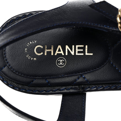 Chanel Lambskin Chain CC Logo Thong Sandals 39.5 Navy 6 of 9