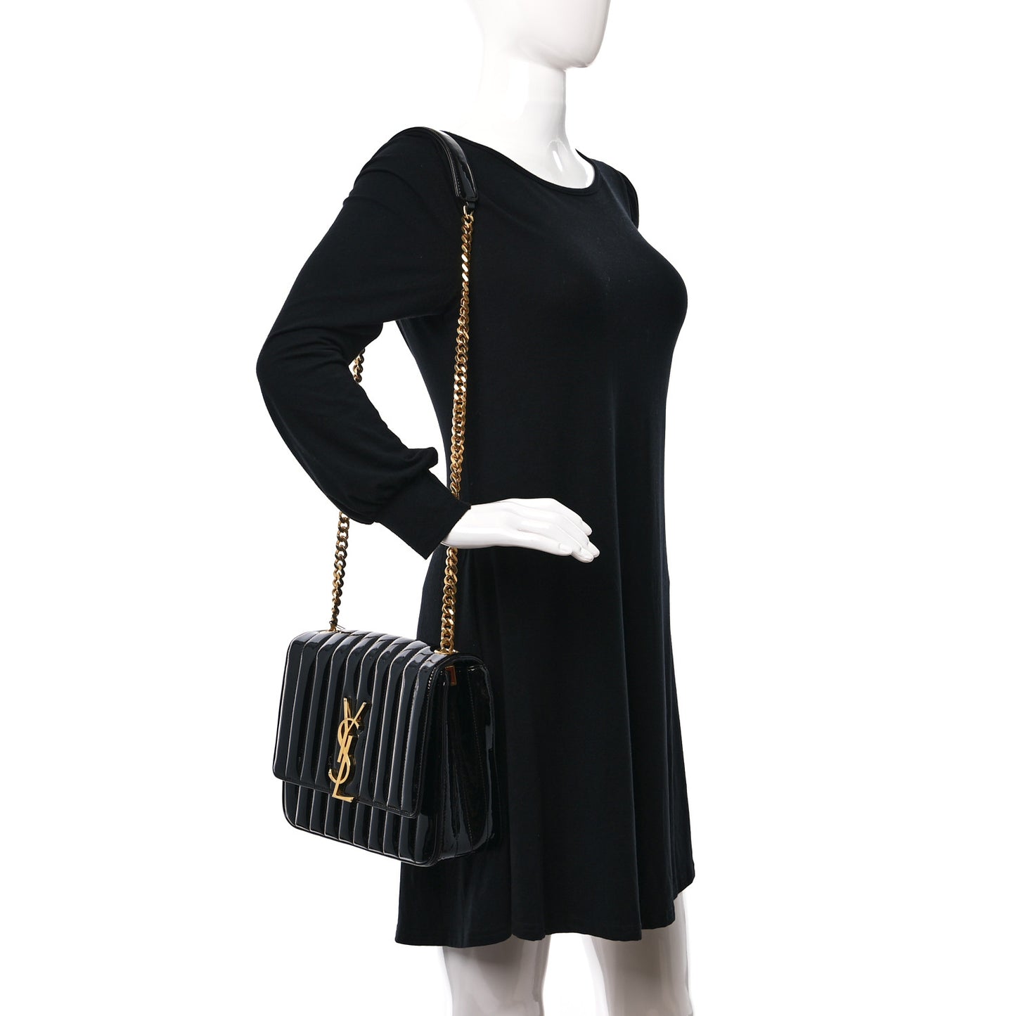Patent Matelasse Monogram Large Vicky Chain Bag Black