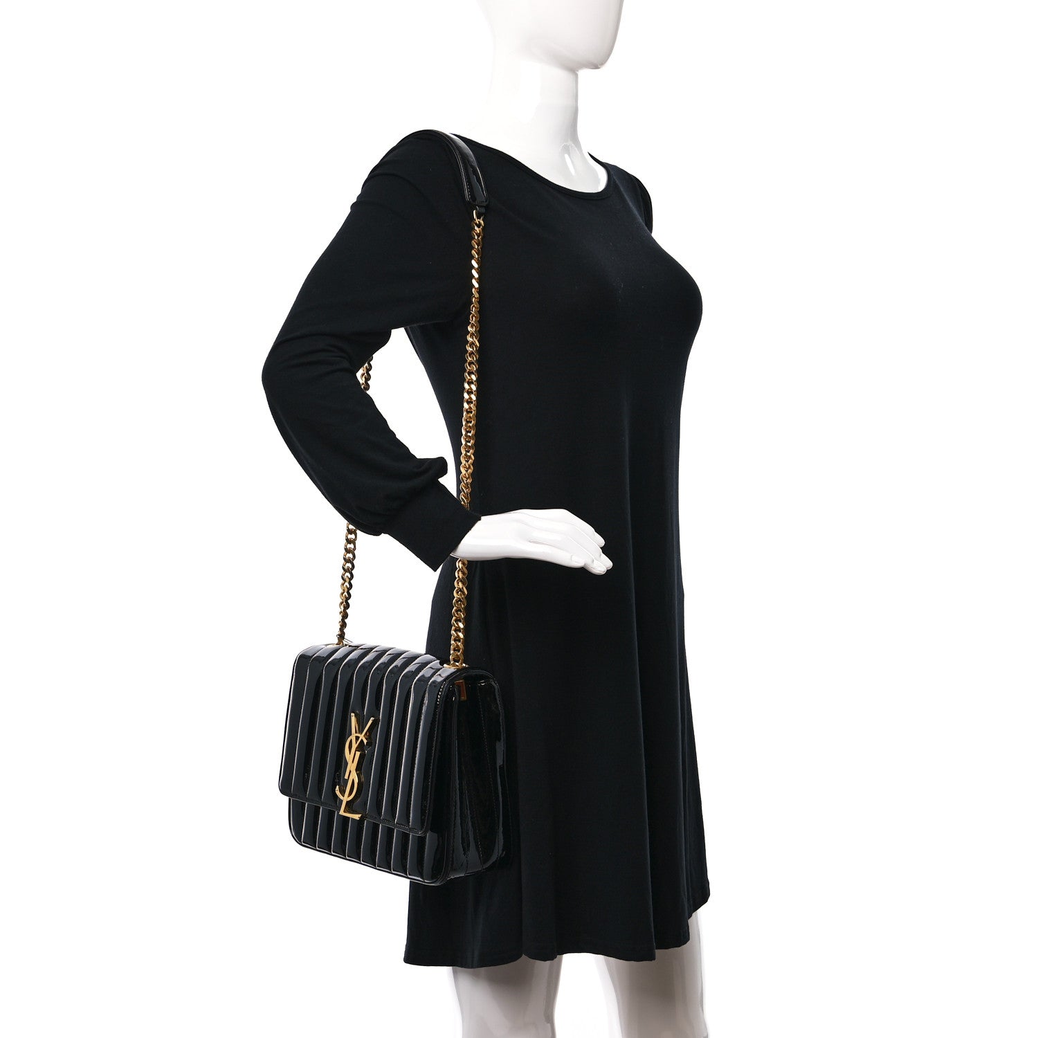 Saint Laurent Patent Matelasse Monogram Large Vicky Chain Bag Black 3 of 11