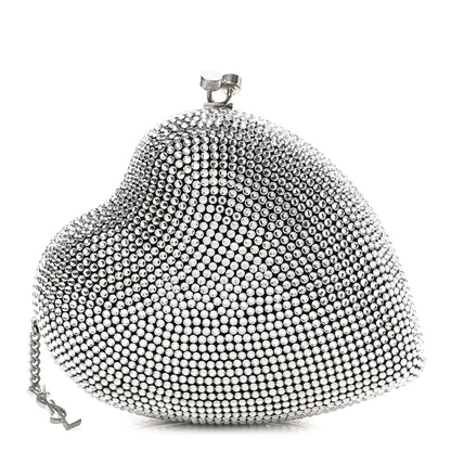 Saint Laurent Swarovski Crystal Heart Love Box Clutch Bag Silver 1 of 6